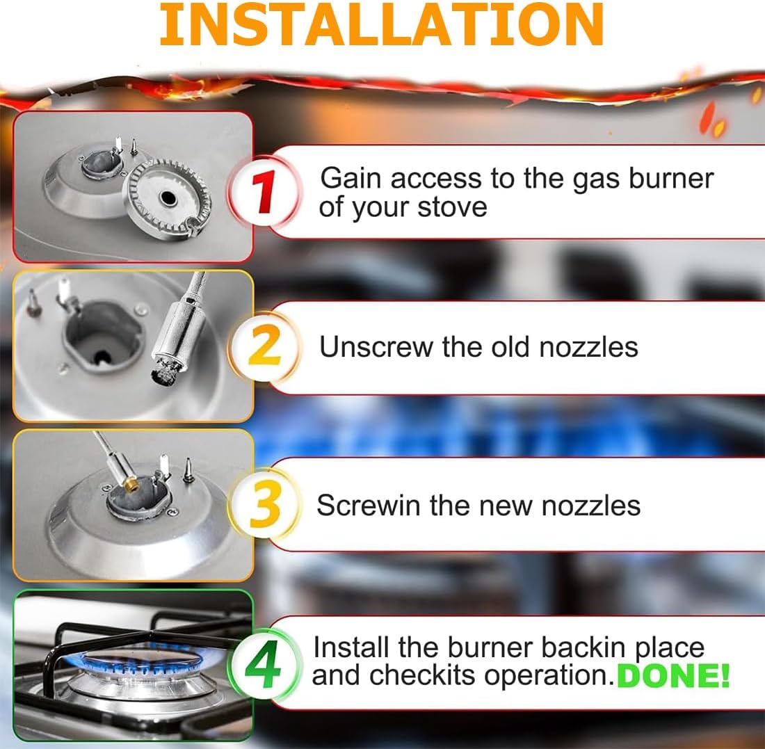 Lot de 10 Gicleurs Gaz Butane Universel, Gicleur Butane pour Gazinière, Cuisinière et Plaque de Cuisson, Injecteur de Gaz Gicleur Bouteille Conversion - 6