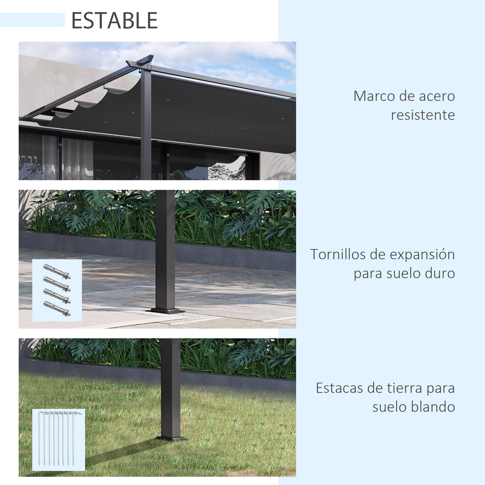 Pérgola de Jardín OUTSUNNY Poliéster, Acero Gris Oscuro 390x290x220 cm - 6
