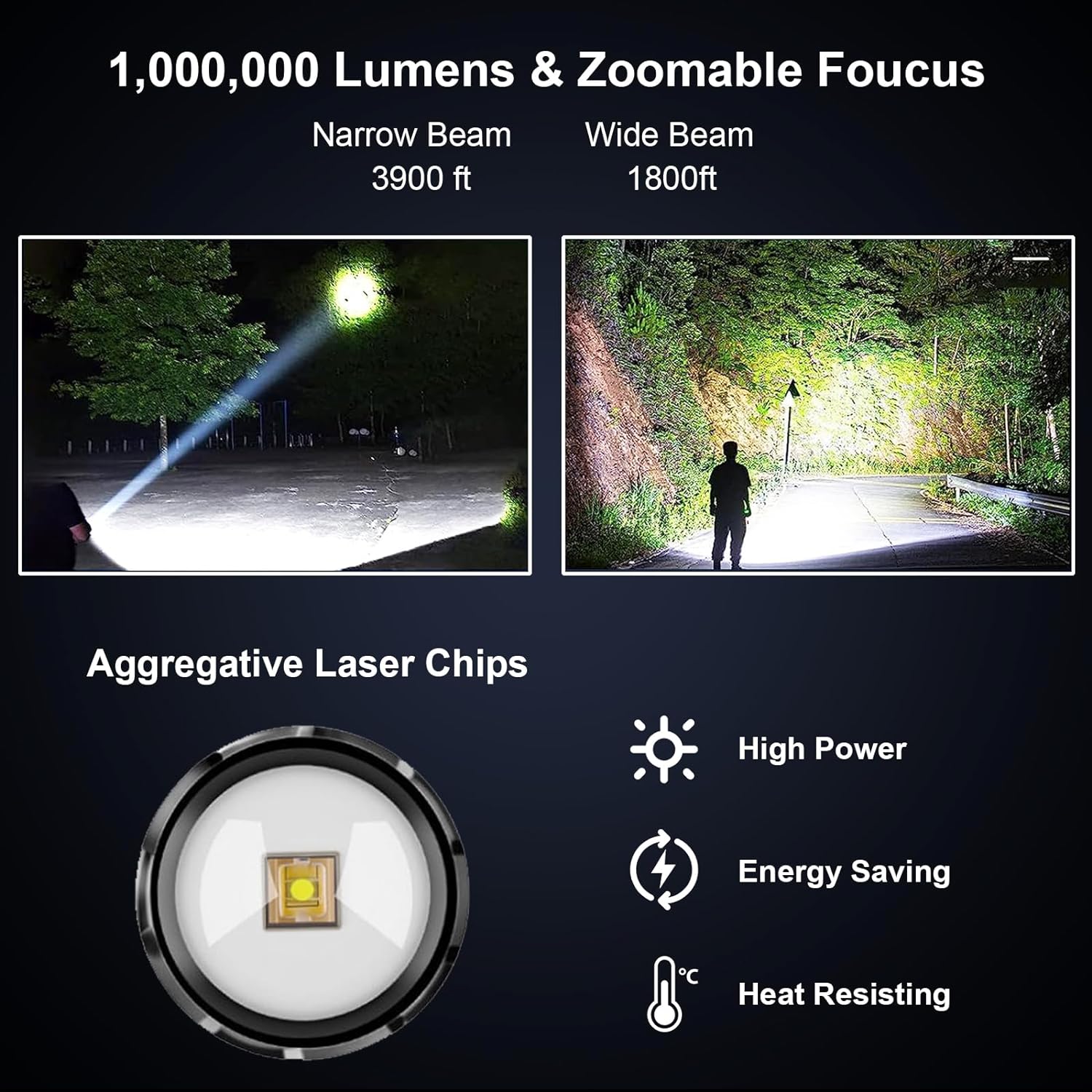 Lampes de poche rechargeables 2 pièce, lampe de poche tactique LED alimentée par batterie, lumière latérale Cob, USB C, étanche - 4