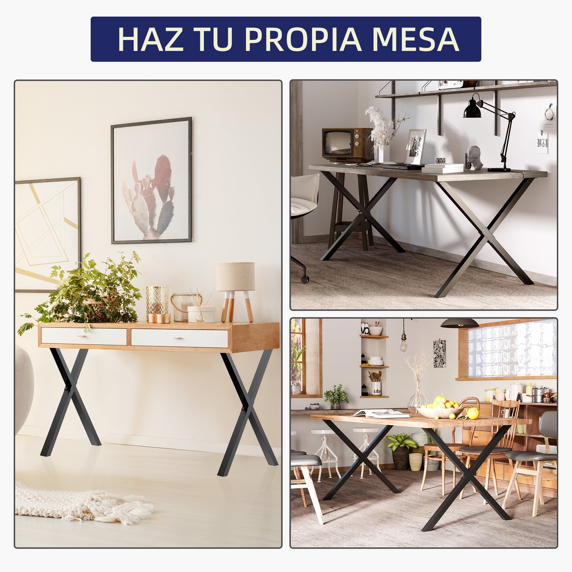 Set of 2 Industrial-Style Table Legs 80x72 cm in X Shape, Steel ...
