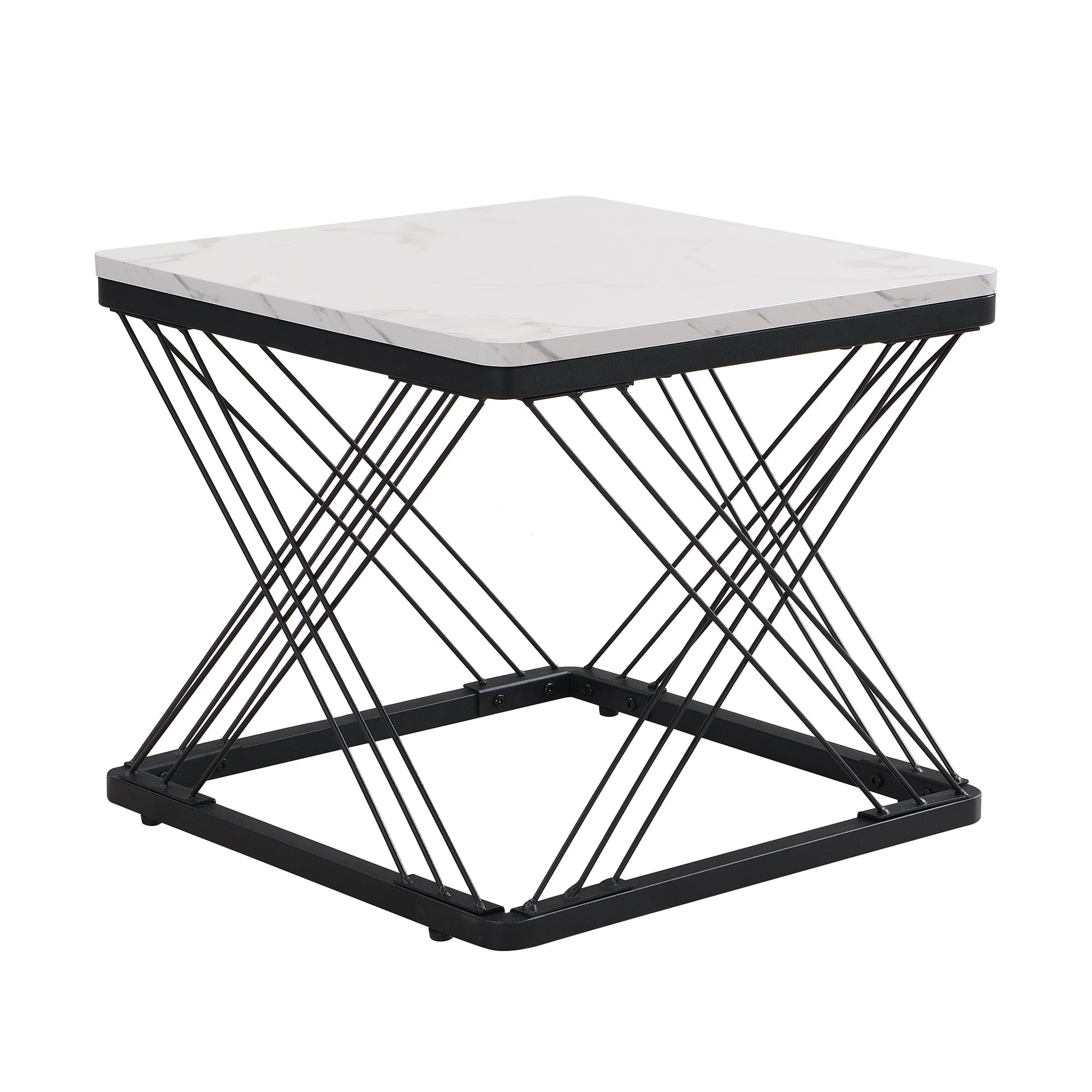 Zestaw 2 kwadratowych stolików kawowych - 60x60x45 + 45x45x40 cm - Efekt marmuru - Drewno MDF i metal - Biały + czarny - 9