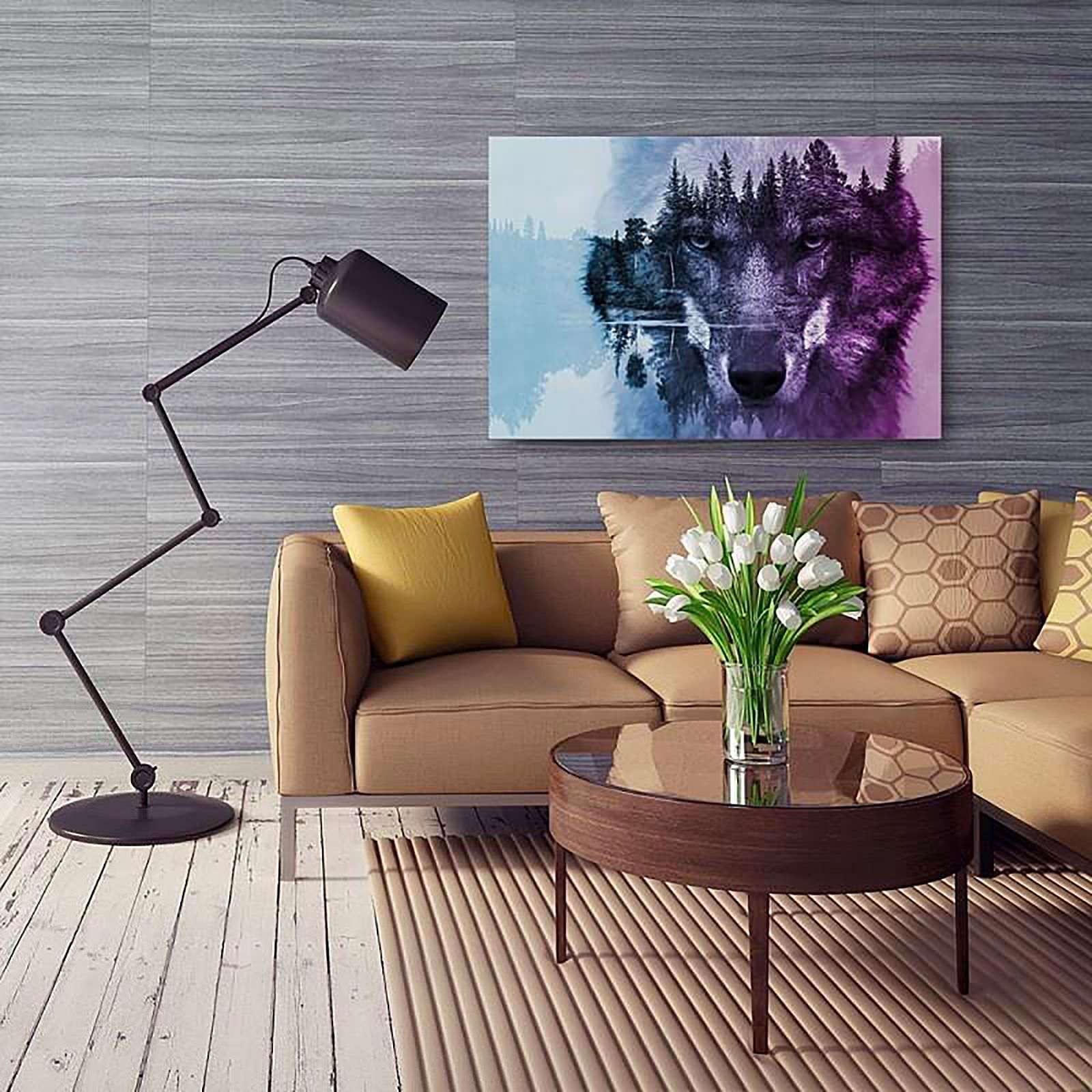 Tableau loup sur fond de forêt pourpre - 40 x 30 cm - 5