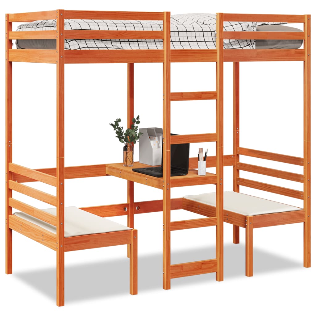 Lit Mezzanine Combiné 90x190 Cm Avec Bureau, Bibliothèque Et Rangements - Gris
