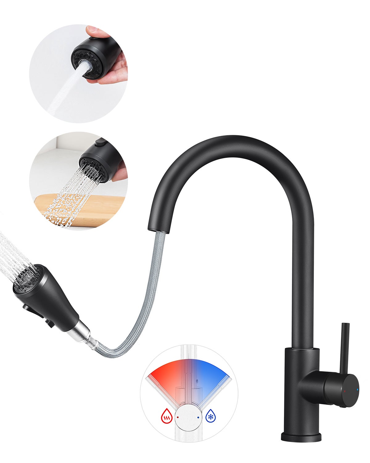 Mitigeur Evier Avec Douchette Extractible - Robinet de Cuisine à 2 Modes de Pulvérisat - Mitigeur Evier Avec Barboteur Démotable - 2