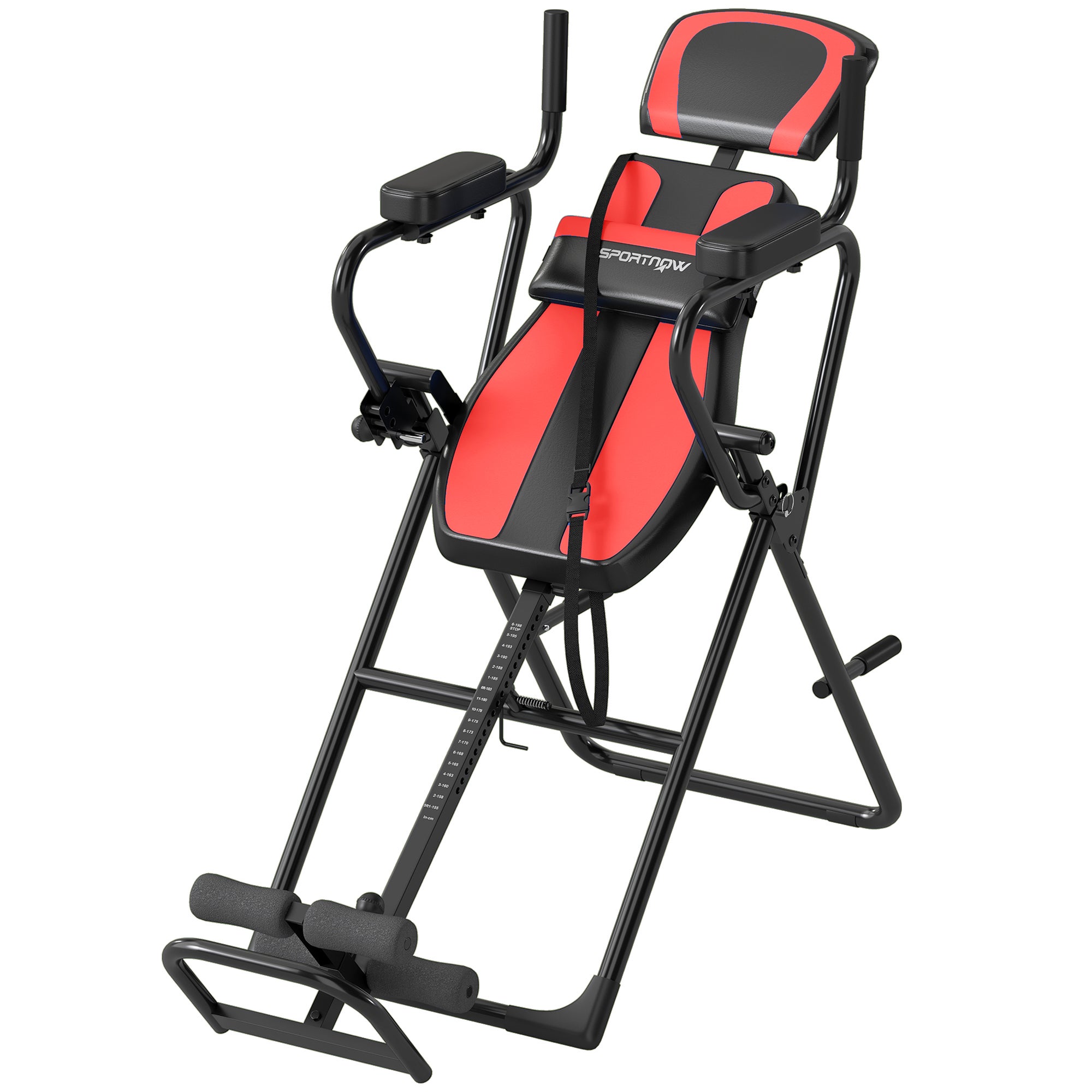 Mesa inversão dobrável, flexões/apoios, altura ajustável 155-198 cm, 3 ângulos, cinto vermelho. - 2