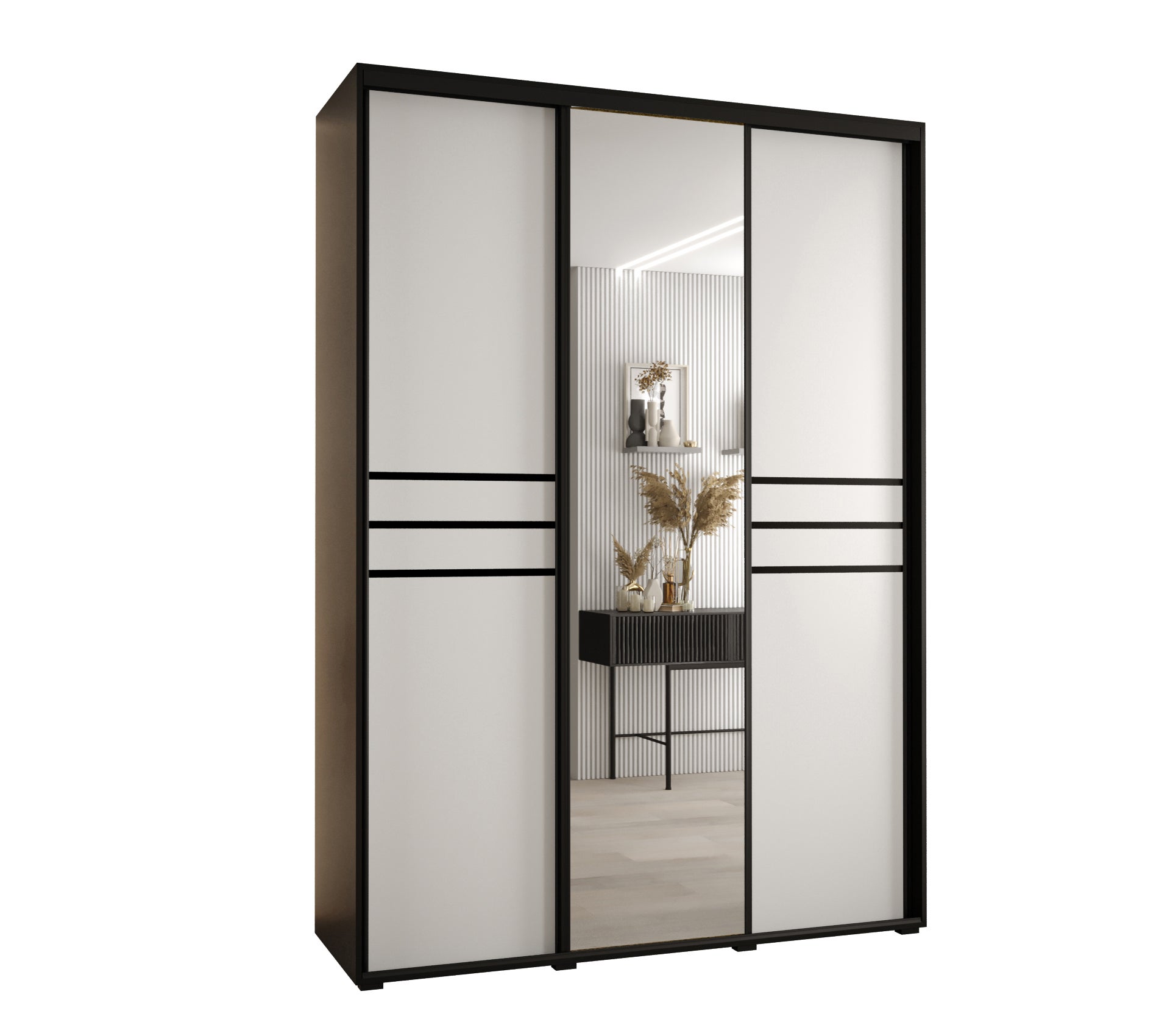Szafa przesuwna z lustrem wysoka Davos 11 180 x 45 x 235,2 cm czarny + biały + u. czarny - Abiks Meble