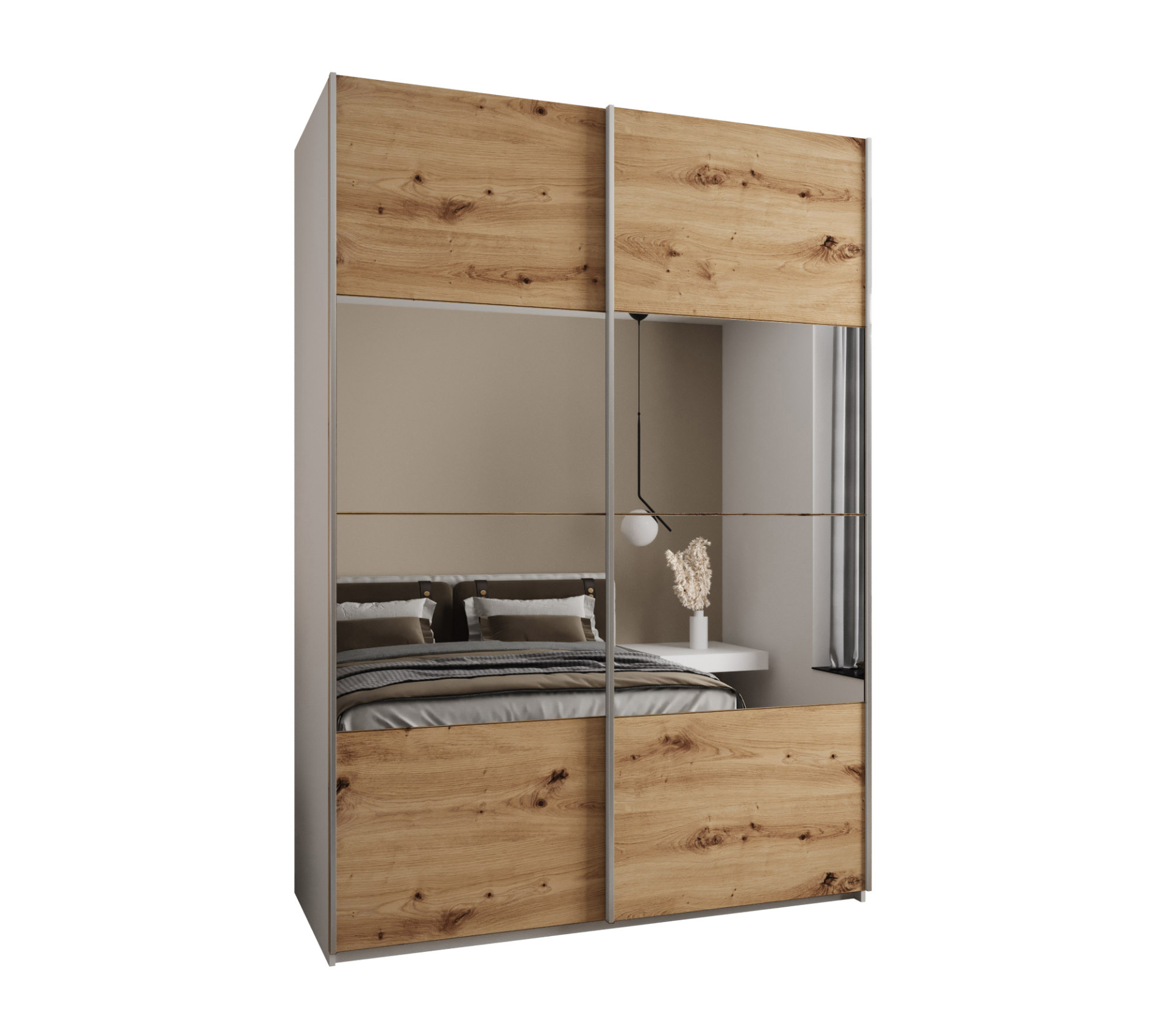 Szafa przesuwna wysoka Lux 4 170 x 64 x 245,5 cm biały + artisan + u. srebrny - Abiks Meble