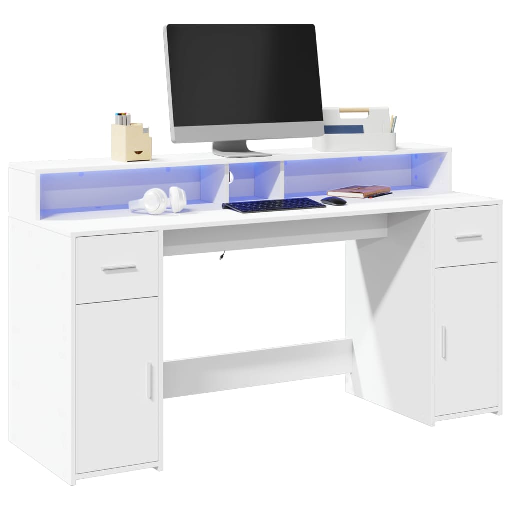 Biurko z podświetleniem LED, białe, 160x55x91 cm vidaXL