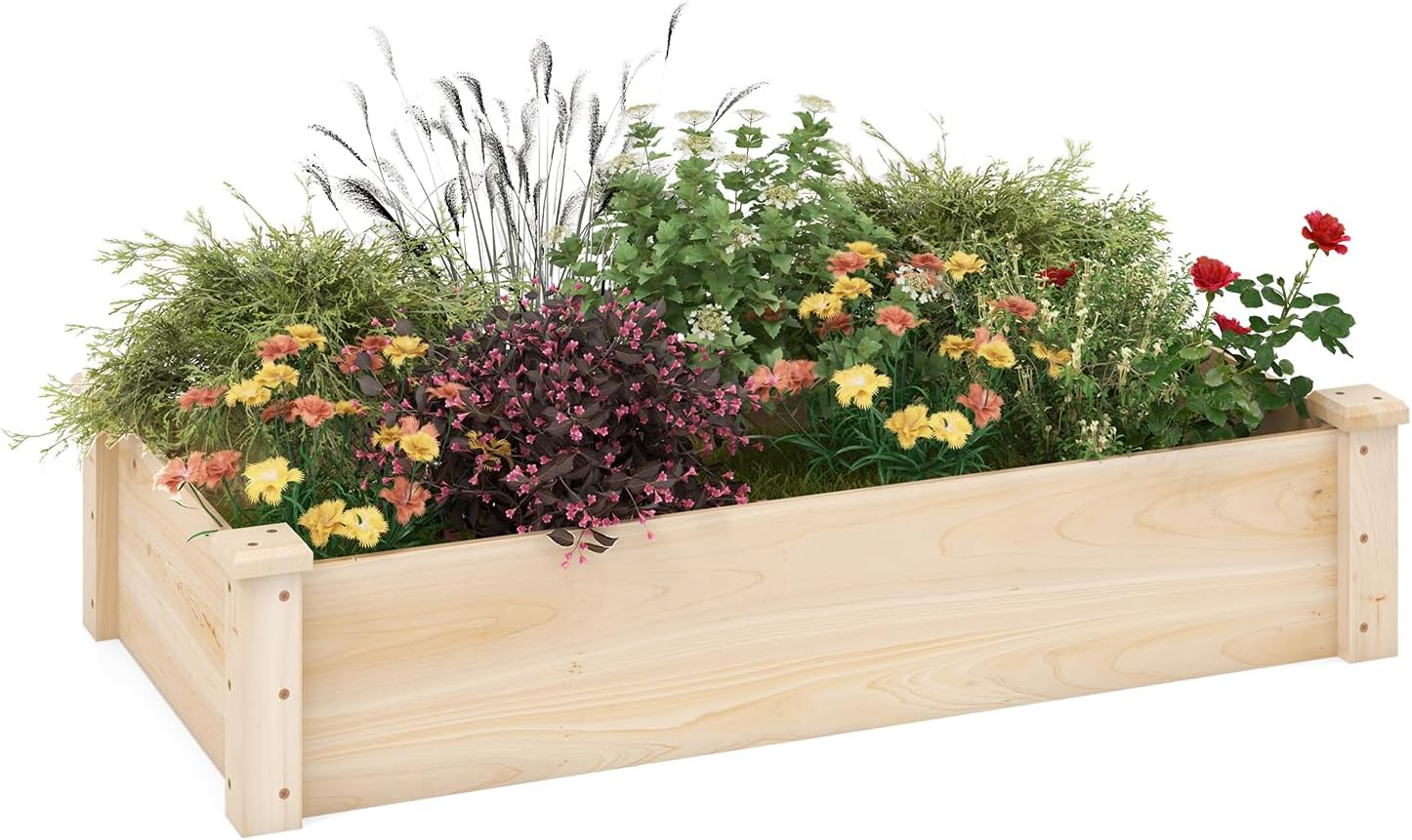 Drewniane Donice Ogrodowe z Otwartym Dnem, Prostokątne Donice Ogrodowe do Warzyw, Owoców, Kwiatów, Ziół DIY, 120 x 61 x 25,5 cm