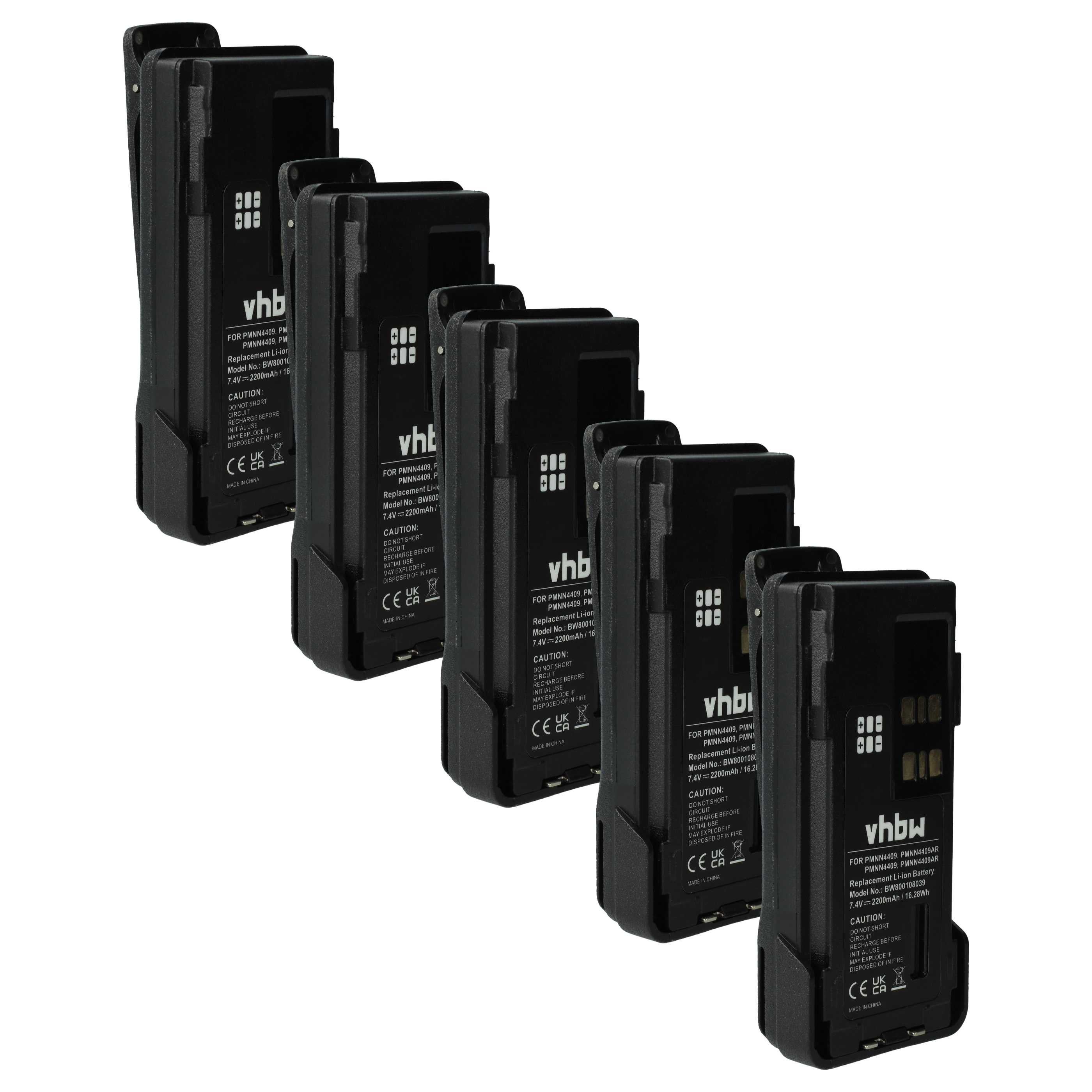 Vhbw 5x Batteria Da 2600mAh 7,4V Li-Ion Per Motorola PMNN4409BR – Ricambio Per Radio Con Clip Cintura Inclusa