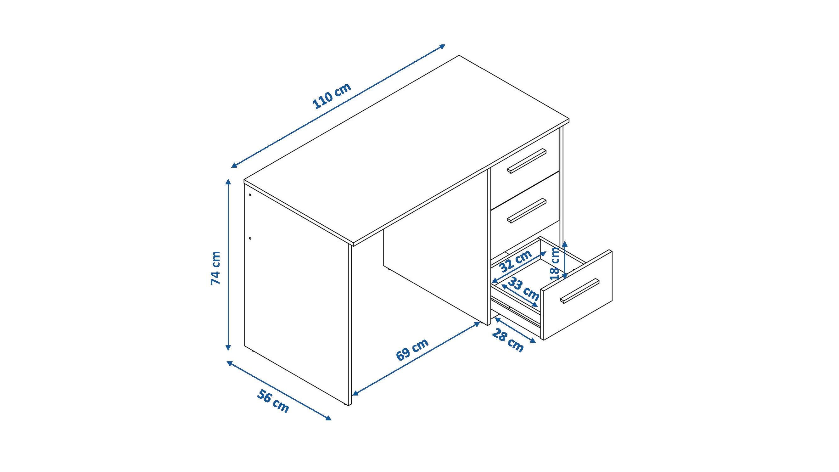Bureau SAME 3 tiroirs 110x56x74 cm chêne TALESA - 3
