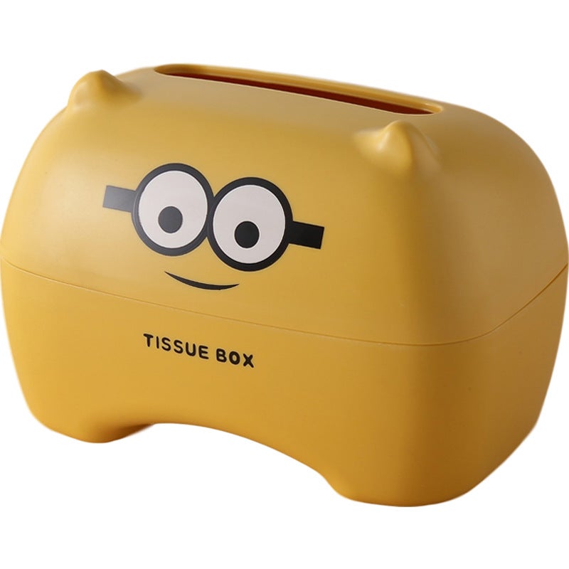 Żółte pudełko na chusteczki z motywem kreskówkowego potwora, pudełko na chusteczki do salonu, urocze kreatywne pudełko do domu.