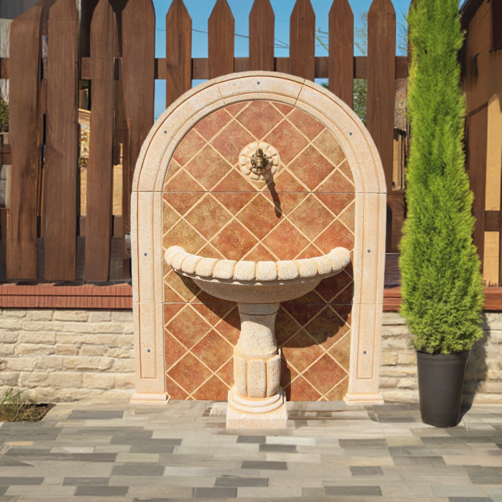 Fontaine de jardin ANTARES 114X34X152cm. Peinture murale en Betón - Pierre couleur bleus Ocre. - 3