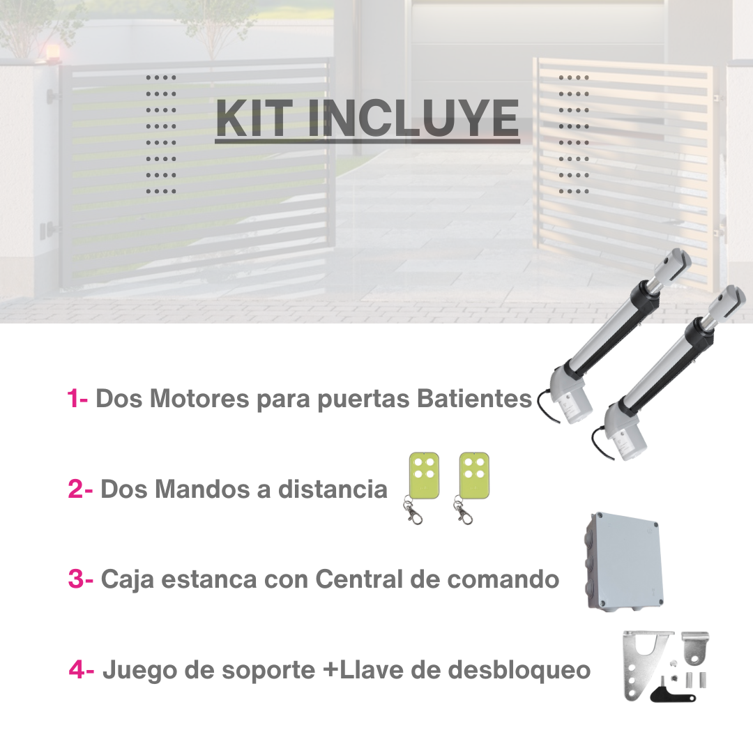 Motor Puerta Batiente 2 Hojas - Motores para Puertas Abatibles - Puertas de Garaje - Automatico- Kit Incluye2 mandos a Distancia. Domo 4G Motic - 2