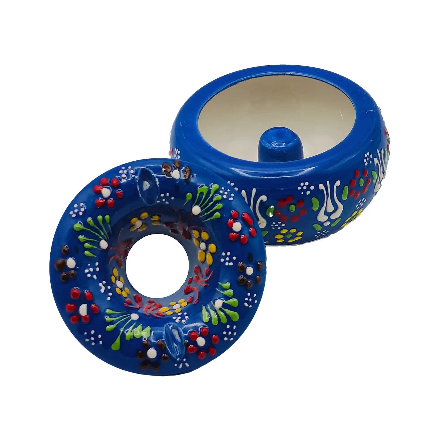 Yodeco Posacenere Antiodore Bakir Royal Turchese - Fatto A Mano In Tunisia Con Coperchio - Diametro 12 Cm - 2