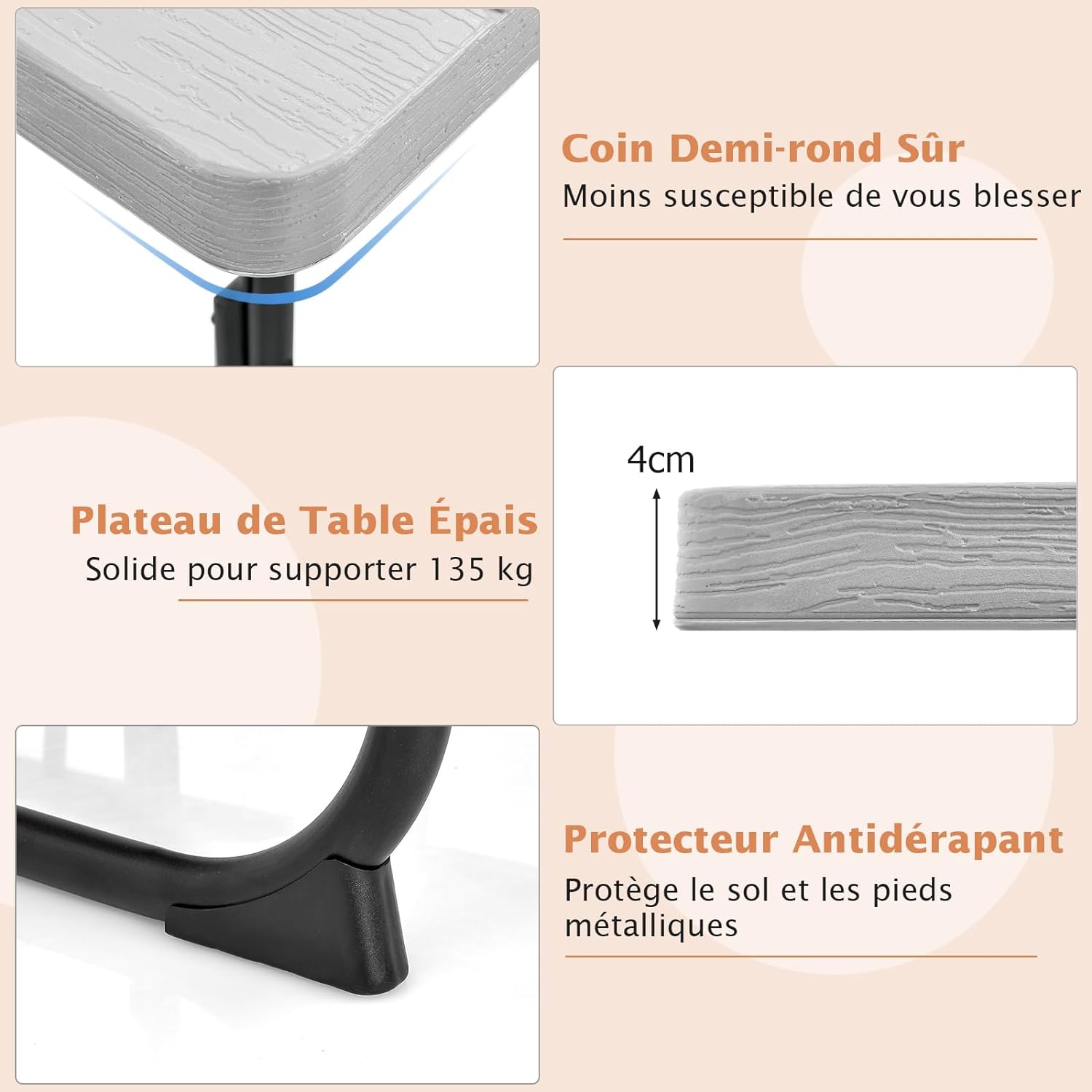 Set Tavolo da Picnic Quadrato con Panche per 8 Persone, Tavolo da Picnic con 4 Panche e Foro per Ombrellone, con Telaio in Metallo, Ogni Panca - 4