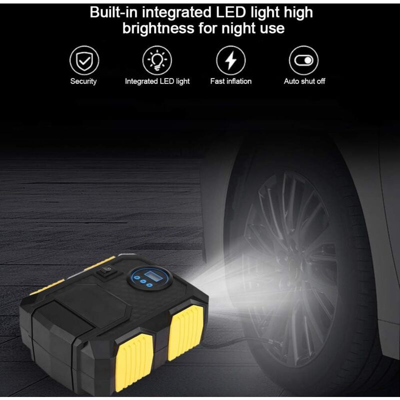 Compresseur d'air portable 12V 150PSI - Gonfleur de pneu de voiture - Écran LCD - LED - 3 adaptateurs - 2