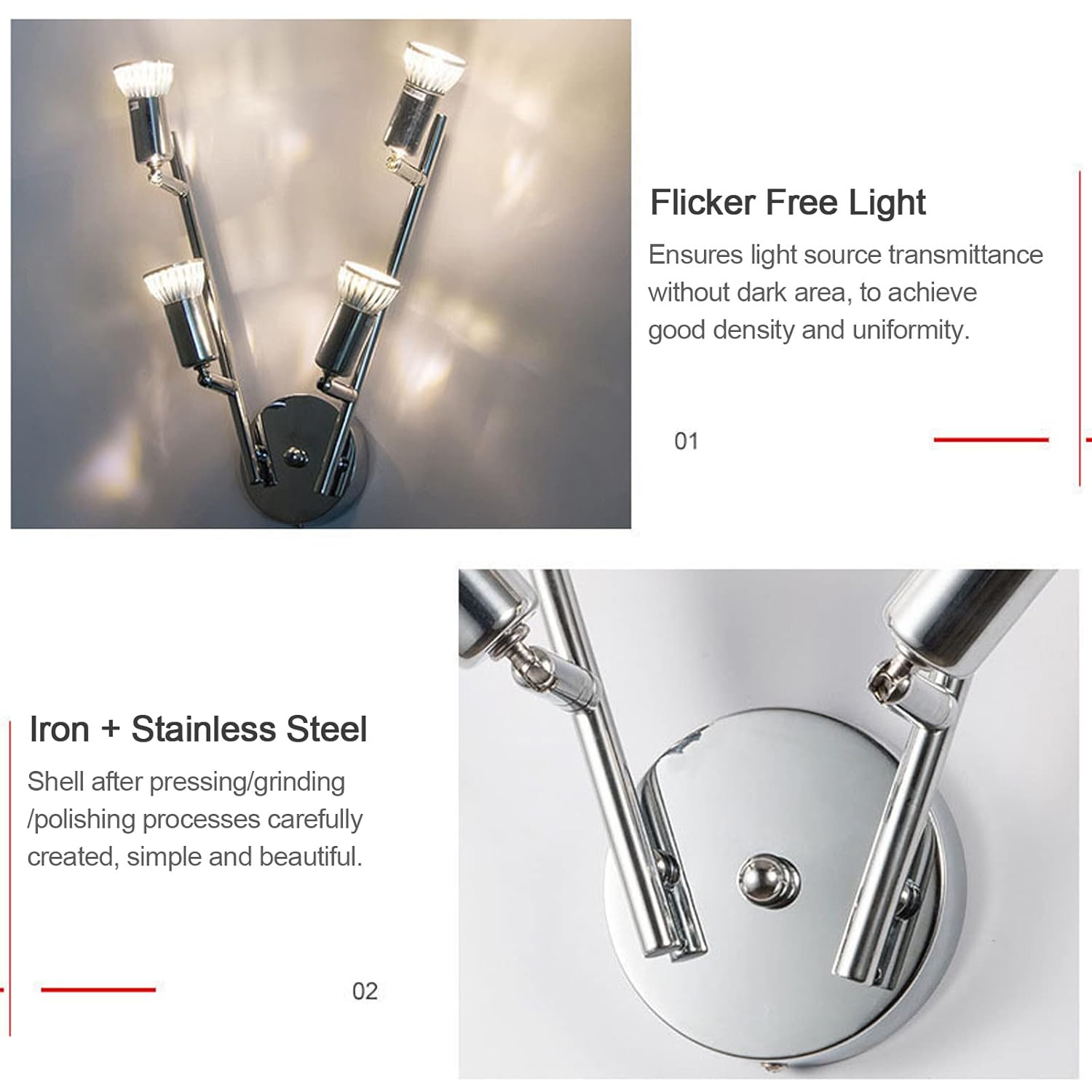 Spot de plafond de cuisine de salon à 4 voies, plafonnier en métal chromé pivotant à 330° Lampe, luminaires GU10 - 3