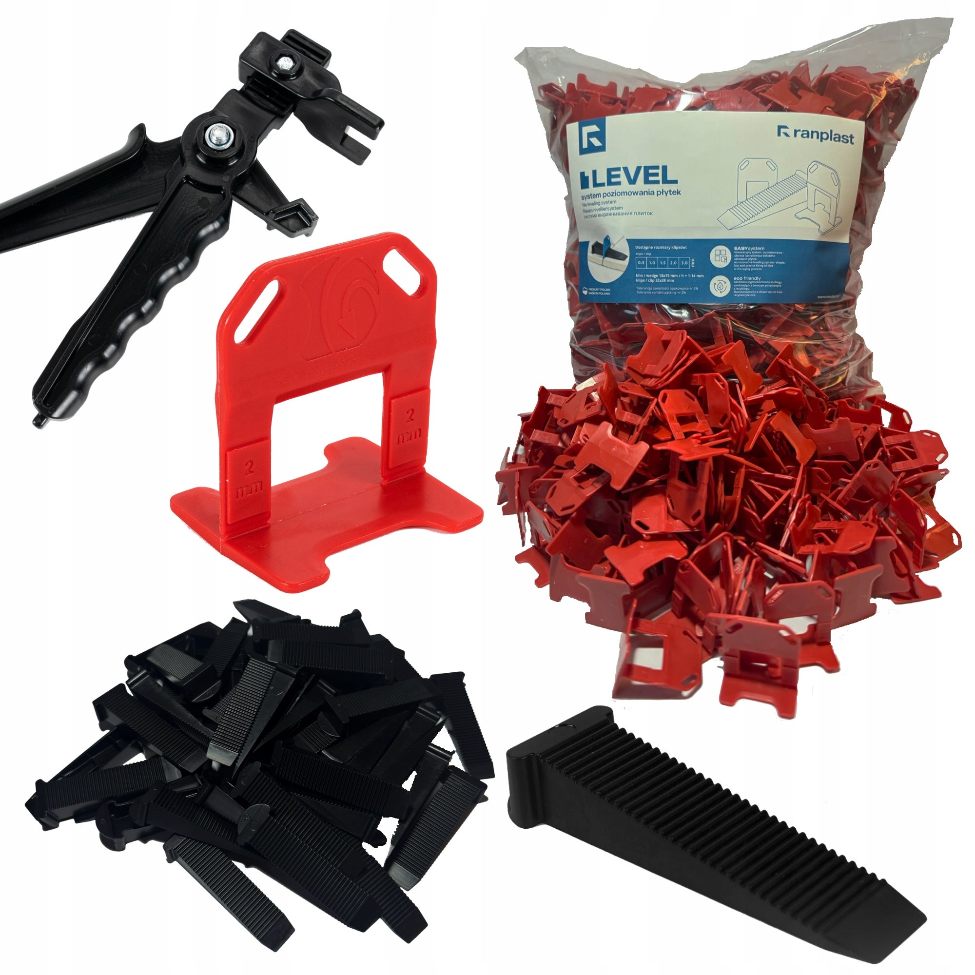 System Poziomowania Płytek klipsy kliny 2mm 500 + 100 ZACISKACZ RANPLAST