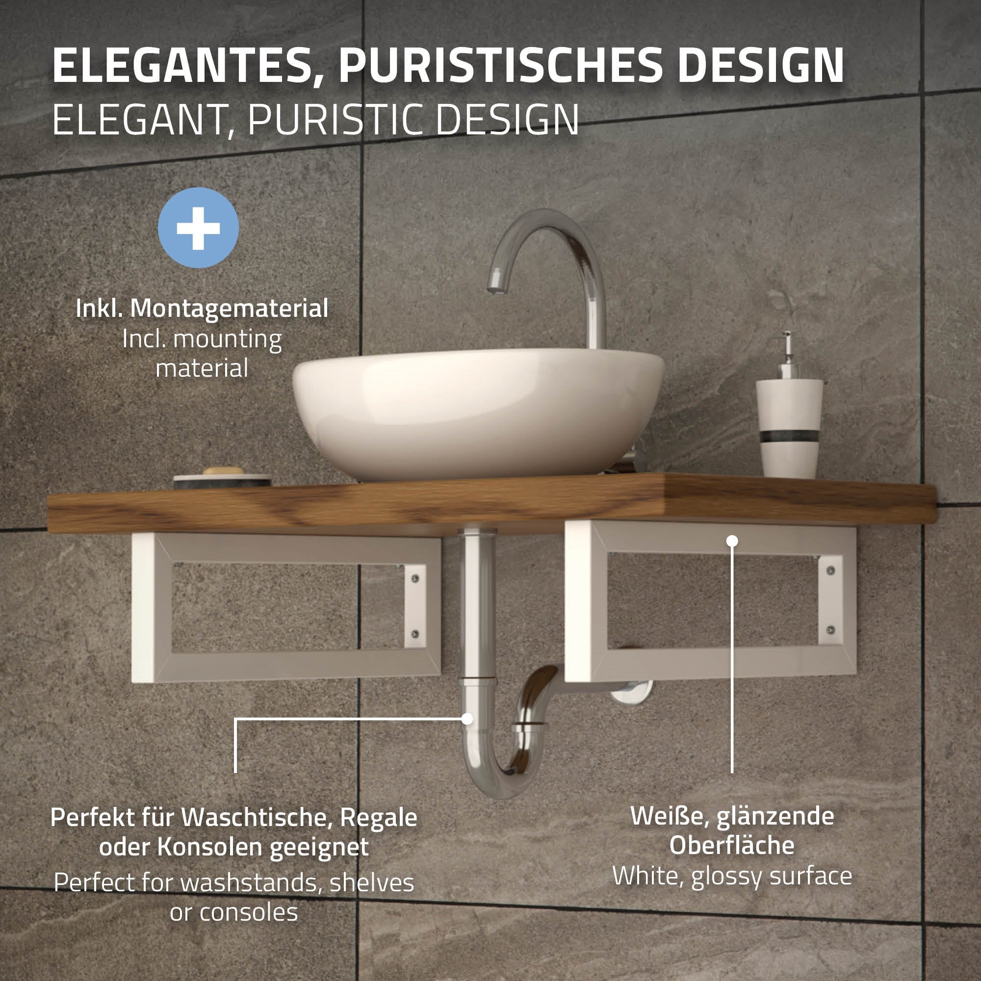 Natural Goods Berlin 2X Console Murale ÉQUERRE | Montage Mural Simple | Support D'Étagère En Métal Blanc | Équerre De Charge Lourde Pour Lavabo & Étagère Murale | Console Stable | 350mm