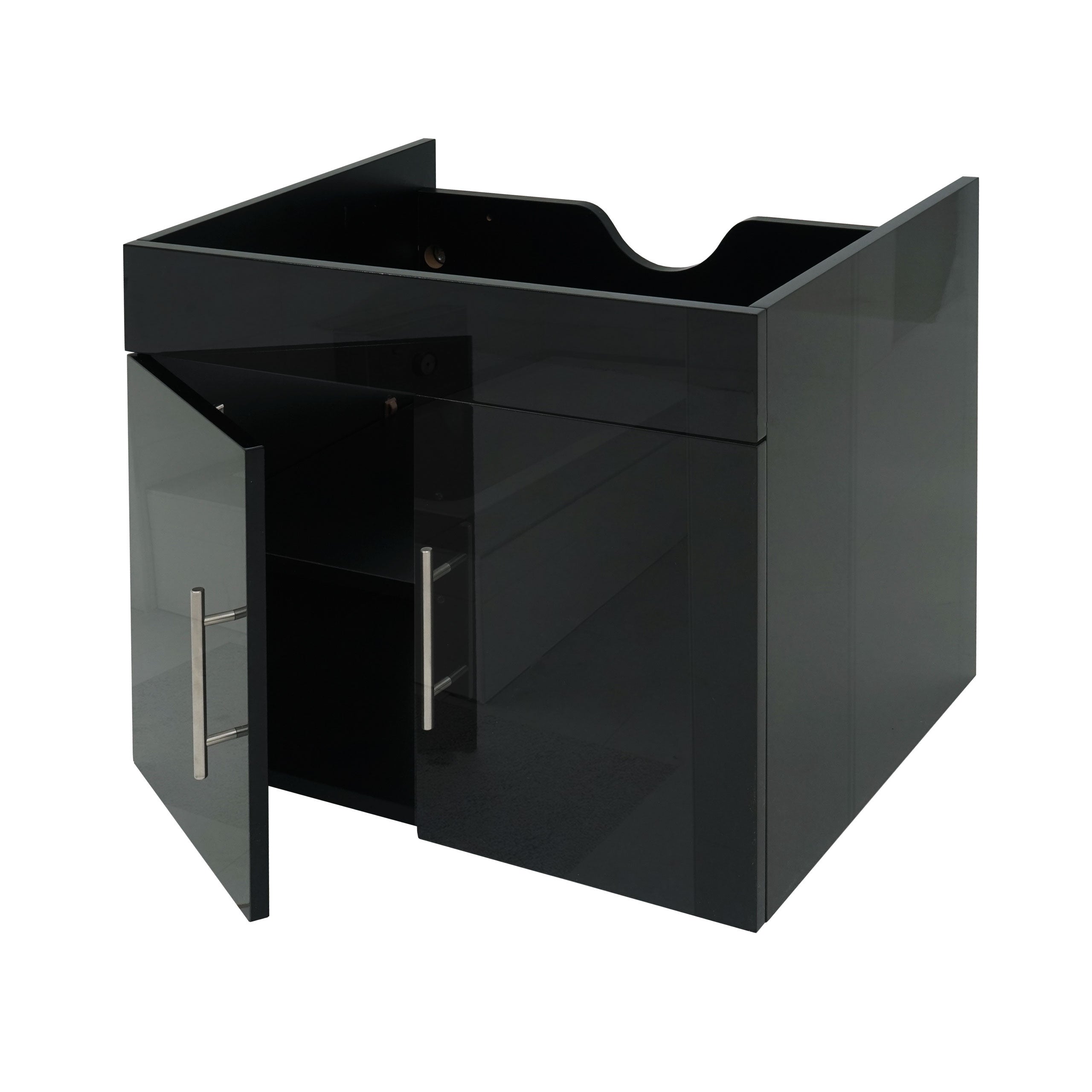 Szafka pod umywalkę HWC-D16, szafka pod umywalkę, szafka łazienkowa, MVG wysoki połysk 60 cm ~ czarny