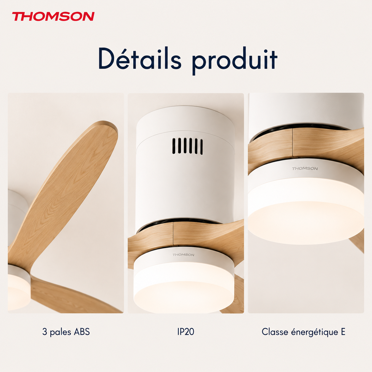 Ventilateur de plafond avec lumière THOMSON NOUR avec pales en ABS, diamètre de 132 cm et télécommande incluse - 4