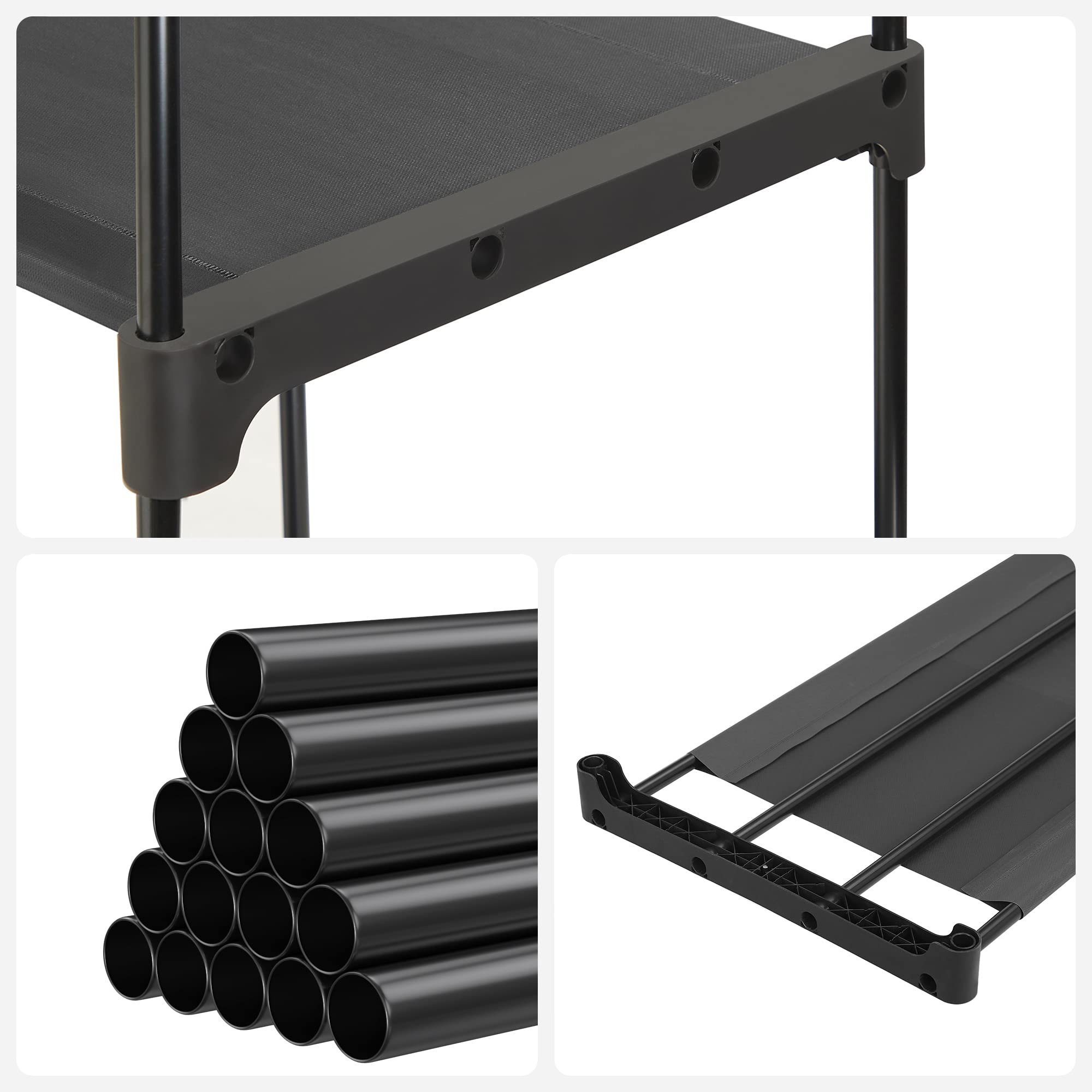 SONGMICS Armoire de Rangement, Penderie Pliable, Dressing, Armoire Métallique, avec Barres de Suspension, Porte-vêtements, 112 x 43 x 165 cm, Noir - 8