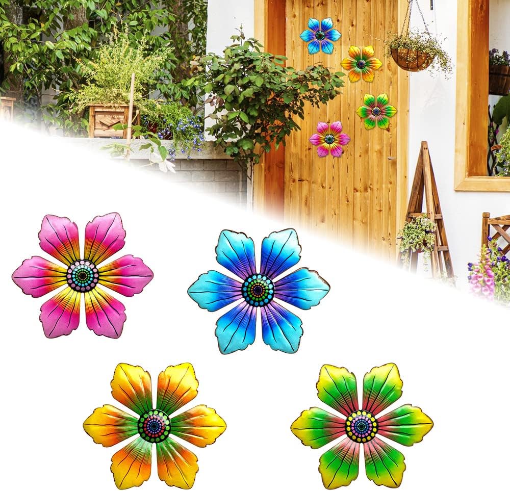 Duiaynke Grande decorazione da parete in metallo con motivo a foglie e fiori, da appendere alla parete, decorazione per ufficio, portico, decorazione per la casa (disco fiore blu