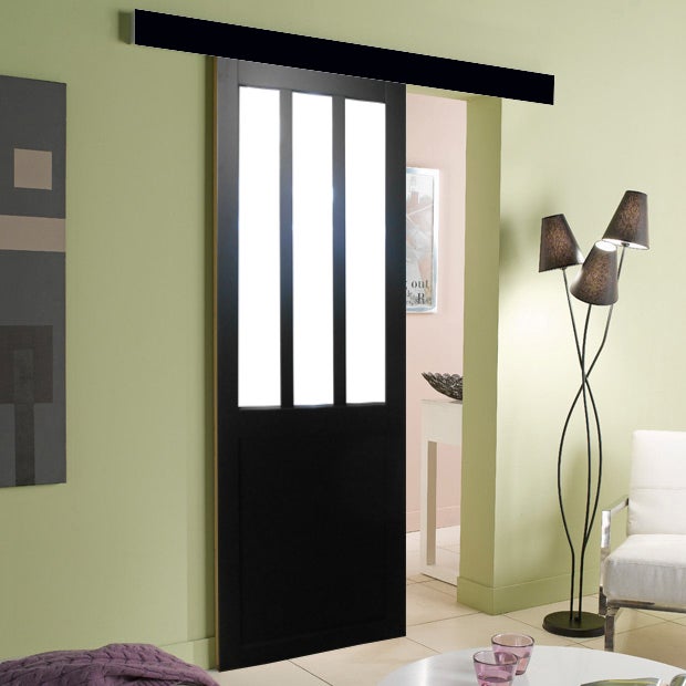 Porte Coulissante Atelier Noir H204 X L73 Cm, Rail Alu Bandeau Noir, Coquilles Gd Menuiseries - 4