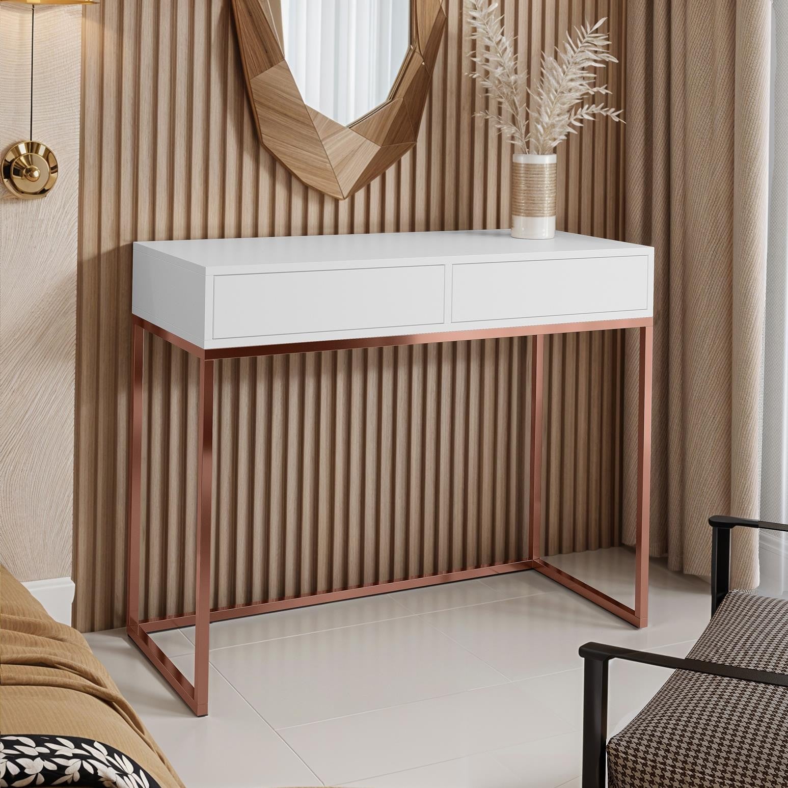Toaletka CUBIC 80 na miedzianym stelażu z białym blatem – Elegancka toaletka w stylu skandynawskim - 2