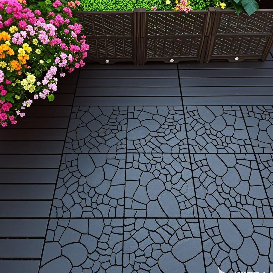 Lot de 44 dalles de terrasse de 30 cm (12 pouces) à motif pierre, dalles modulaires emboîtables à poser soi-même, installation facile et rapide - 3