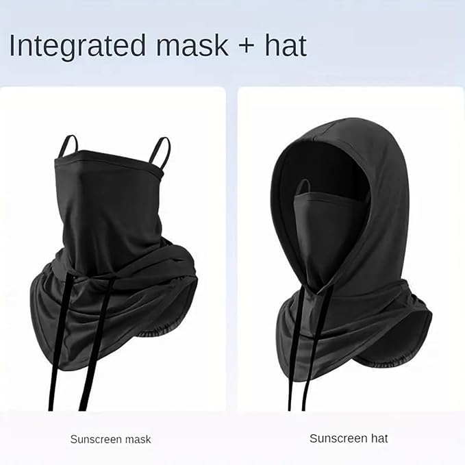 Cagoule rafraîchissante, protection solaire UV, masque intégral respirant, couvre-visage, pour hommes et femmes, cyclisme, moto, pêche (noir), noir, L - 3