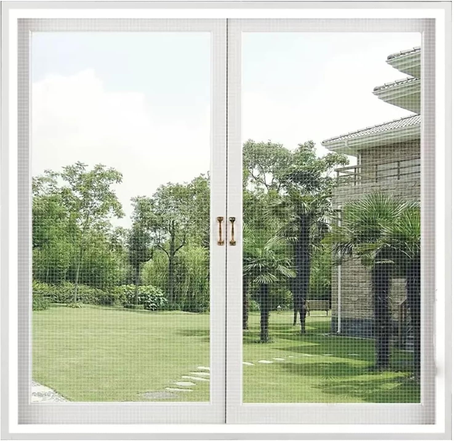 Siatka na okno, 130x150 cm Samoprzylepna siatka przeciw komarom do okien, bez wiercenia, do okien balkonowych, salonu, patio, biała