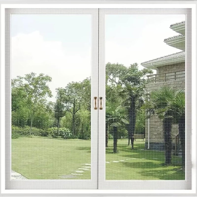 Siatka na okno, 130x150 cm Samoprzylepna siatka przeciw komarom do okien, bez wiercenia, do okien balkonowych, salonu, patio, biała