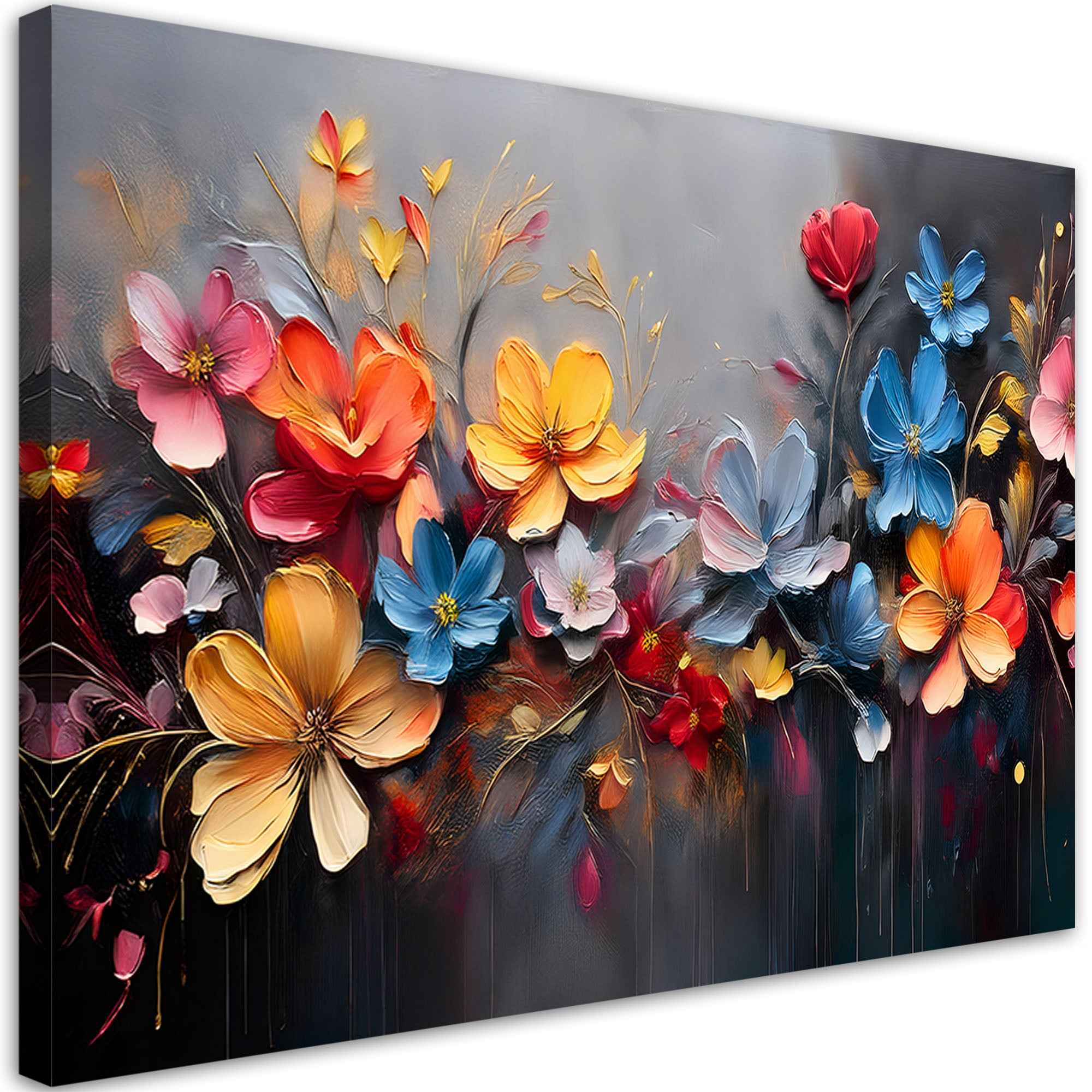 Obraz na płótnie, Malowana Kompozycja Kwiatów 90x60