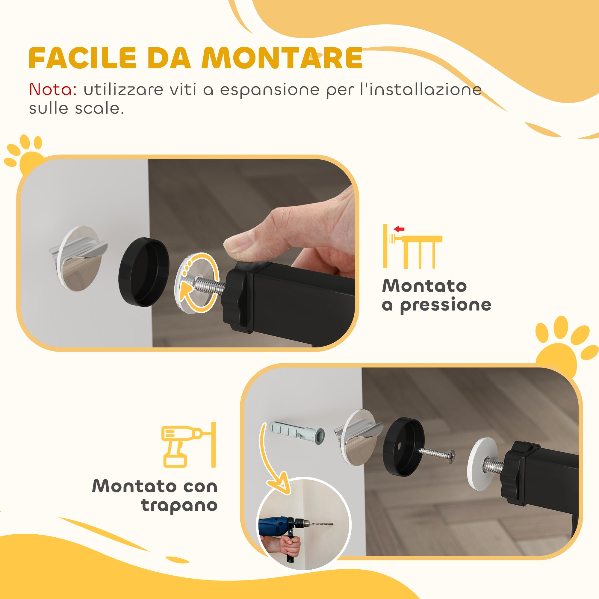 PawHut Cancelletto per Cani Estensibile e Regolabile per Scale e Porte, in Acciaio e ABS, 75-85x76 cm, Nero - 6