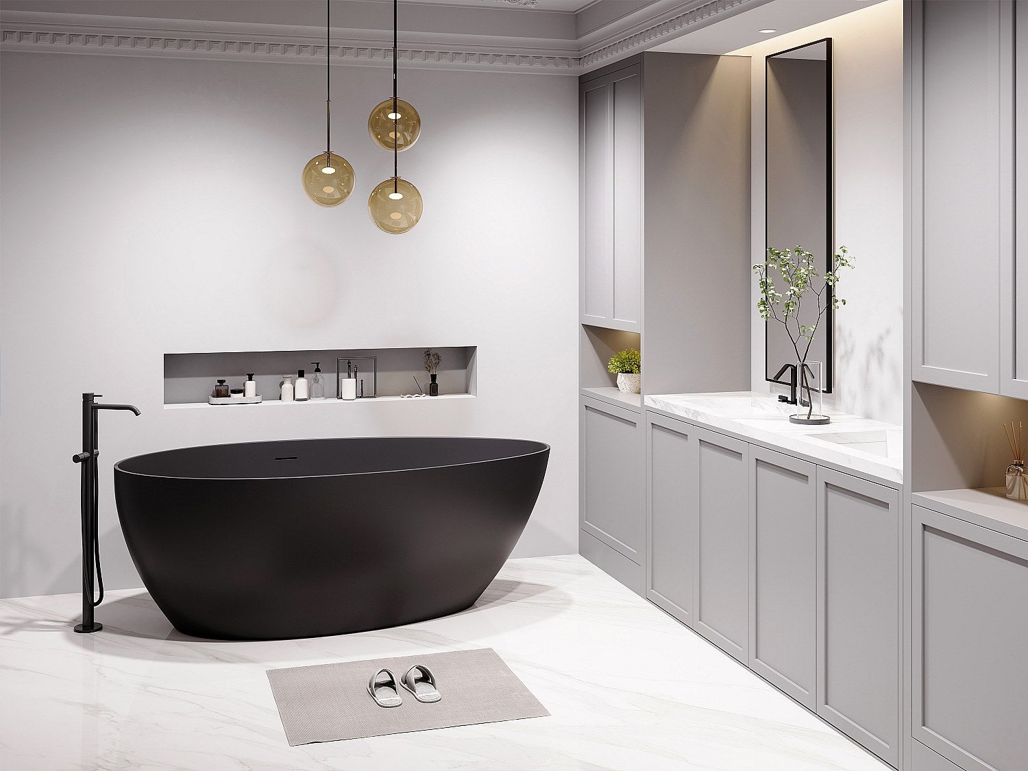 Wanna wolnostojąca asymetryczna - 245 l - 160 x 82 x 58 cm - Czarny mat - Akryl - APULIA