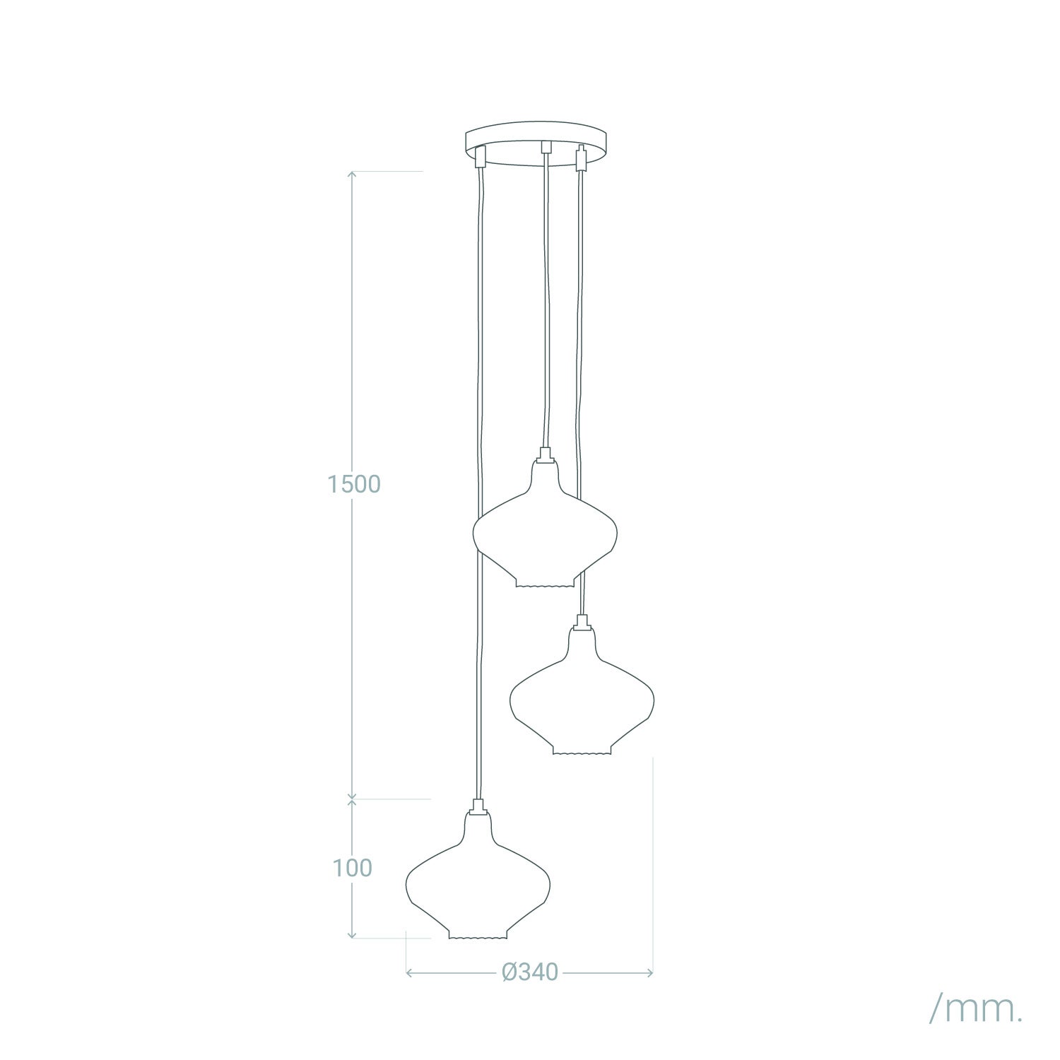 Lámpara Colgante Metal y Cristal Blas 3 Focos, Multicolor, Cristal,Hierro, E27, IP20, 1600 mm x Ø640 mm Verre,Fer - 5