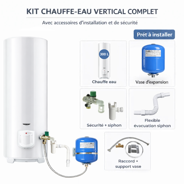Pack tout en 1 chauffe eau électrique sol 300 litres Sagéo Ariston