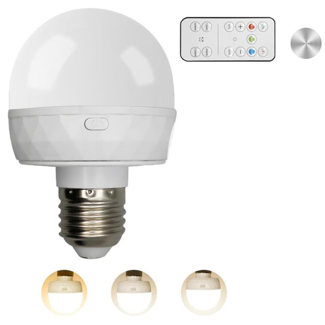 Ampoule rechargeable avec télécommande, culot E27, 3 couleurs dimmables, piles incluses, convient pour l'éclairage de secours, 1800 mAh.