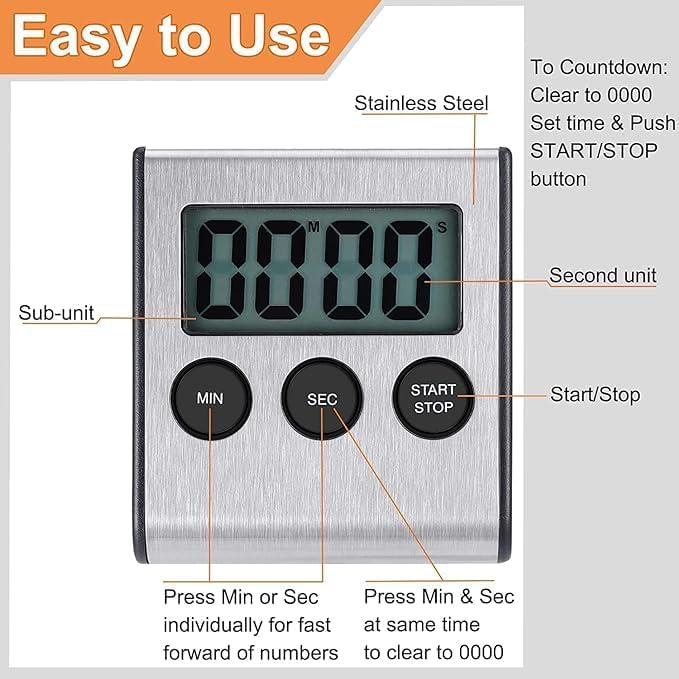 Timer Da Cucina Digitale, Timer Magnetico, Potente Allarme Con Numeri Grandi Timer Magnetico Per Conto Alla Rovescia Per Cucinare E Cuocere Al Fo 98289054