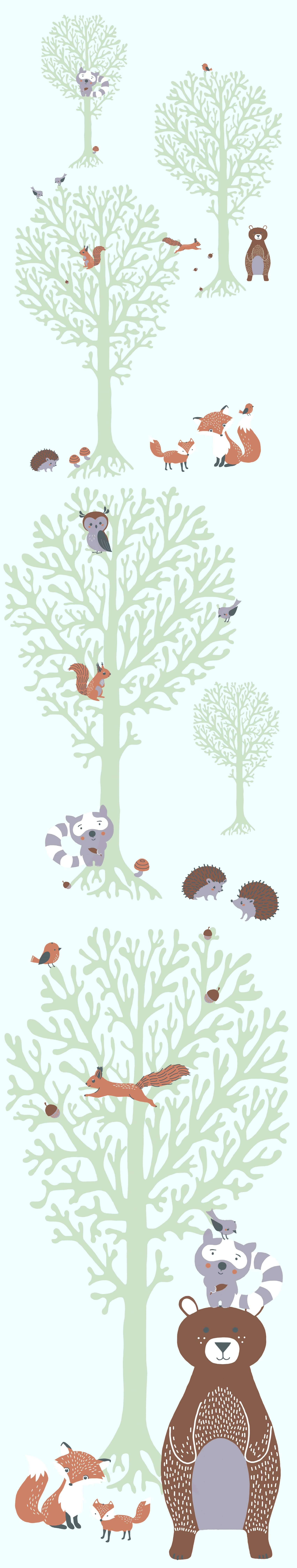 Papel pintado animales divertidos en el bosque papel pintado con dibujos de árboles, osos y zorros papel pintado vinílico para dormitorio infantil