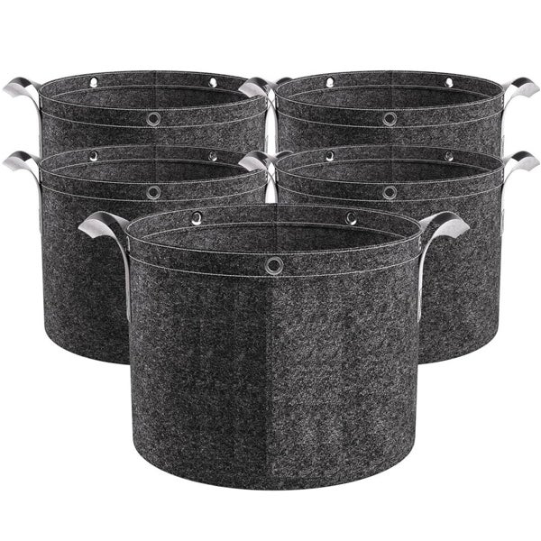 Wielorazowe worki ogrodnicze z filcu (5 sztuk) – Donice ogrodowe z uchwytami, 3 galony, do roślin zewnętrznych i na balkon