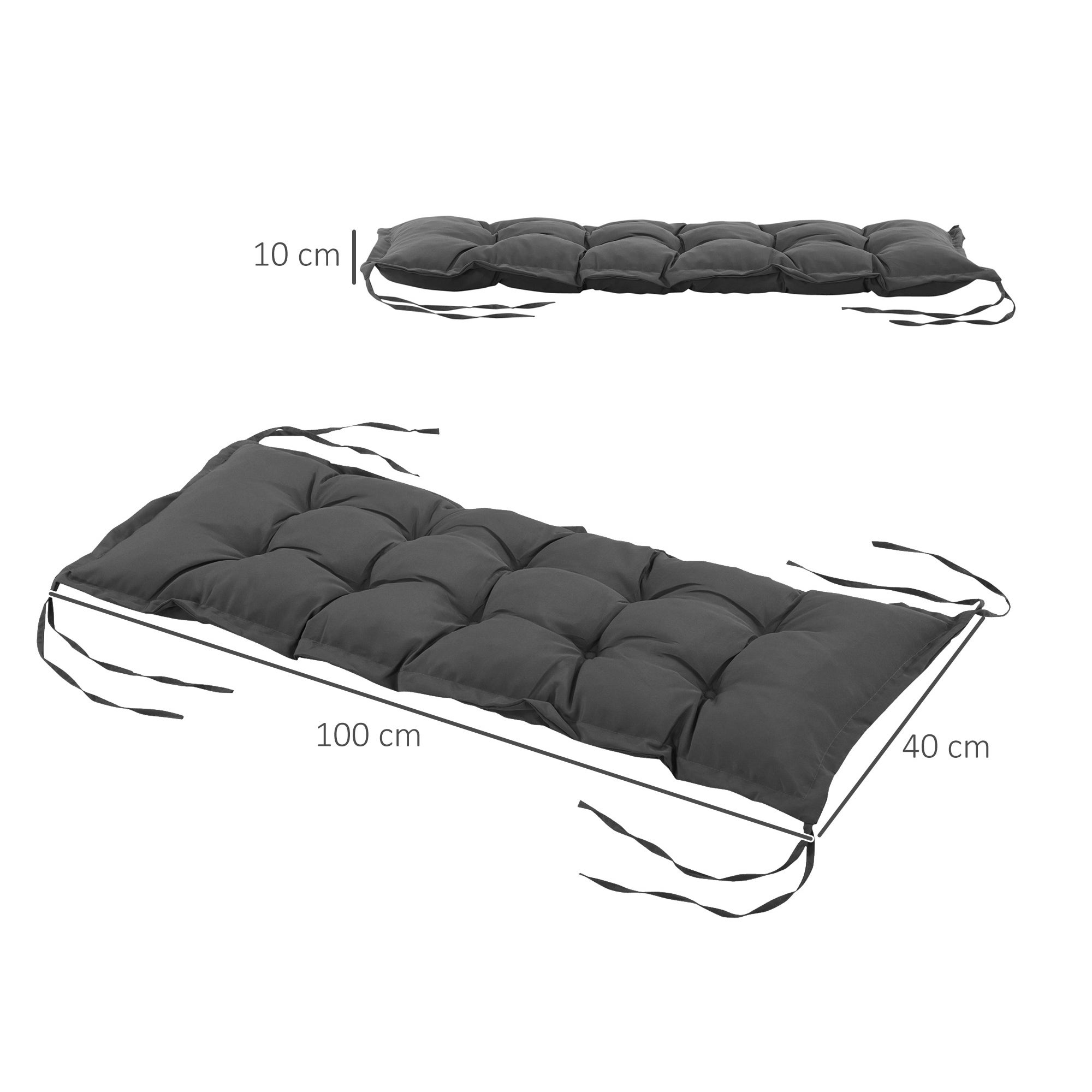 Cojín para Banco Outsunny Poliéster, Espuma Gris Oscuro 100x40x10 cm 84G-135V00CG - 3