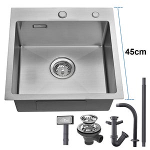 AURALUM MAX Evier Cuisine 1 Bac 45x45CM,Évier Inox 1 Cuve avec Siphon et Trop-Plein,Évier encastré et à Poser Évier avec Trou de Montage pour Robinet