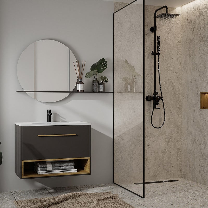 Szafka łazienkowa wisząca pod umywalkę w kolorze antracytowym – 120 cm - YANGRA