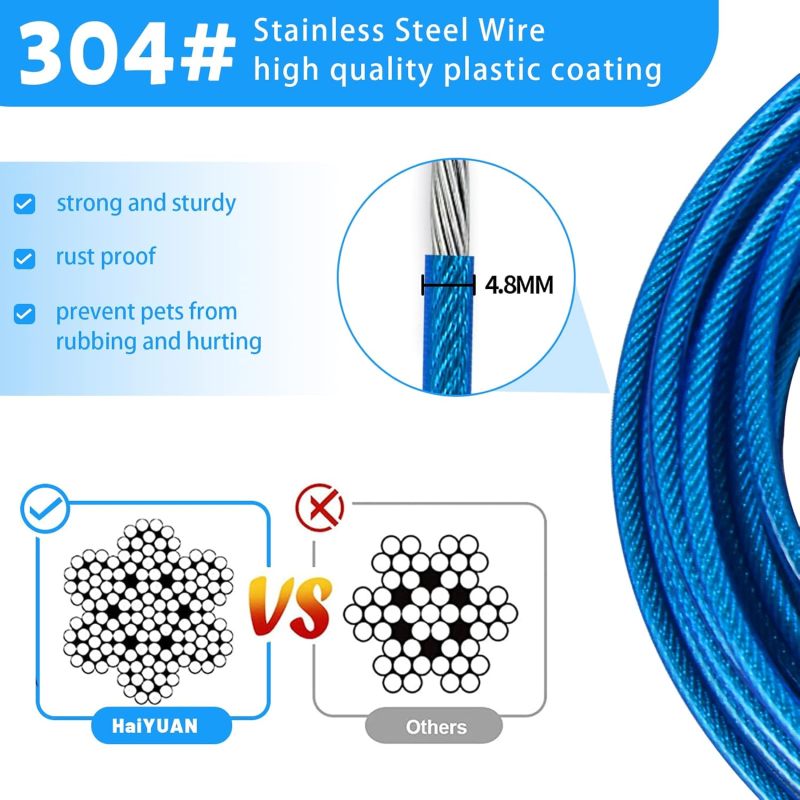 Cão cabo de amarração: 15 FT aço Wire Runner com Superior Clips-resistente cão Lead para cães grandes cima para 165 lbs, ao ar livre Yard uso - 4