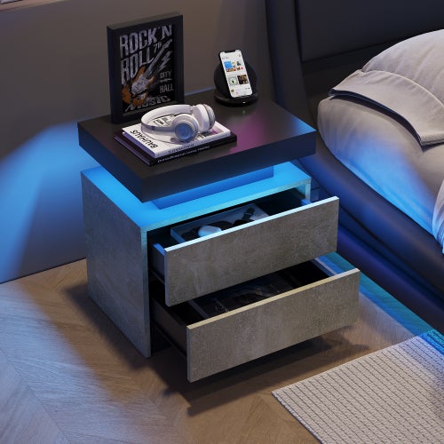 Table De Chevet LED Avec 3 Tiroirs, Table De Chevet LED Acrylique, MDF