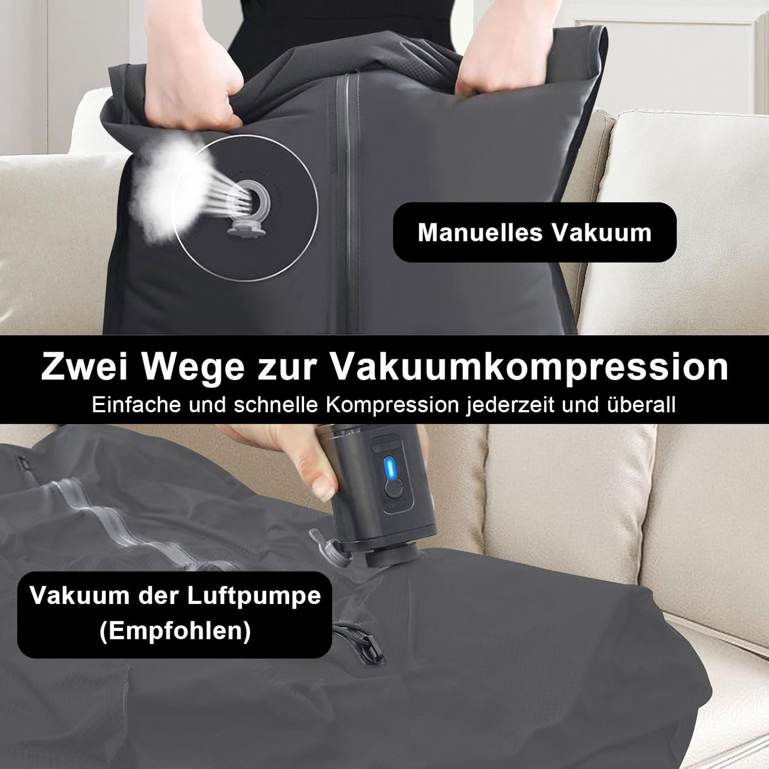 Sac sous vide pour vêtements de voyage, matériau TPU très flexible, sac de compression de voyage,38 x 27,8 x 16 cm, convient pour sac à dos de valise - 3