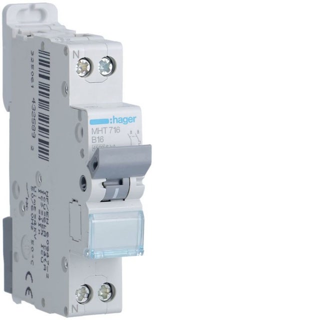 Hager MHT716 Disjoncteur 1P plus N 4.5 6kA 16A B